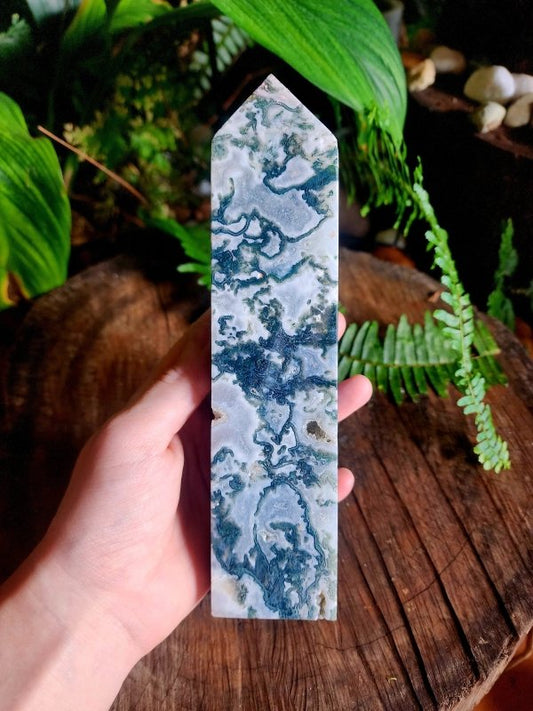 Moss Agate Crystal Tower Point - Crystals Australia