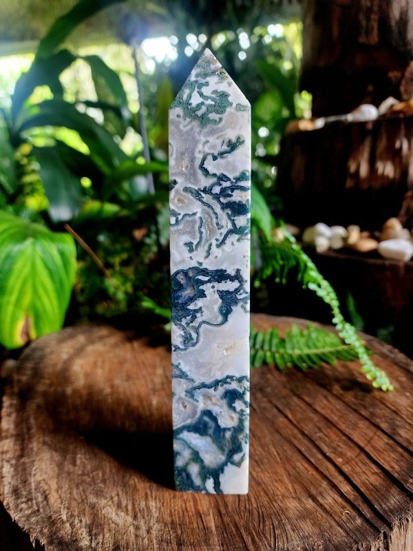Moss Agate Crystal Tower Point - Crystals Australia