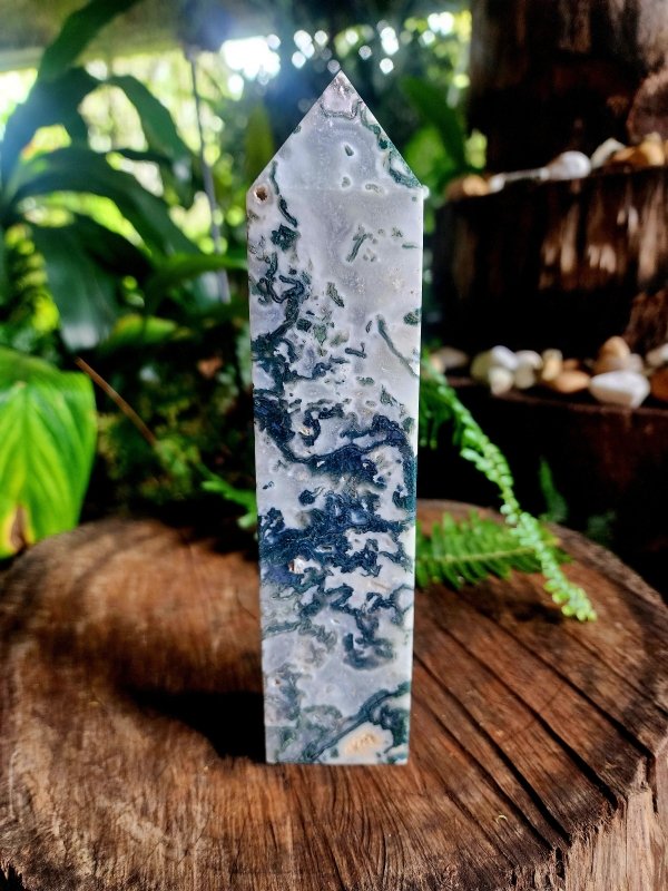Moss Agate Crystal Tower Point - Crystals Australia