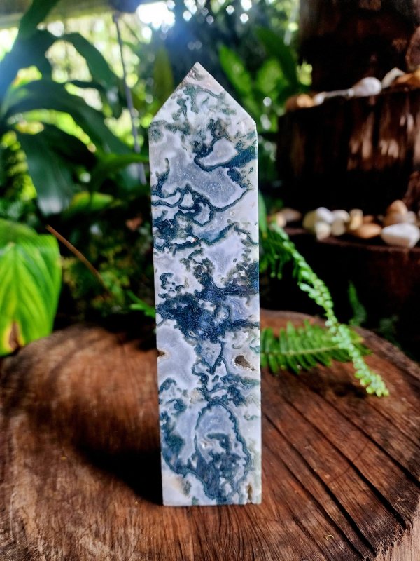 Moss Agate Crystal Tower Point - Crystals Australia
