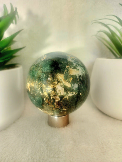 Crystals Moss Agate Sphere 795g