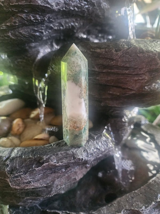 Moss Agate Tower Point - Crystals Australia