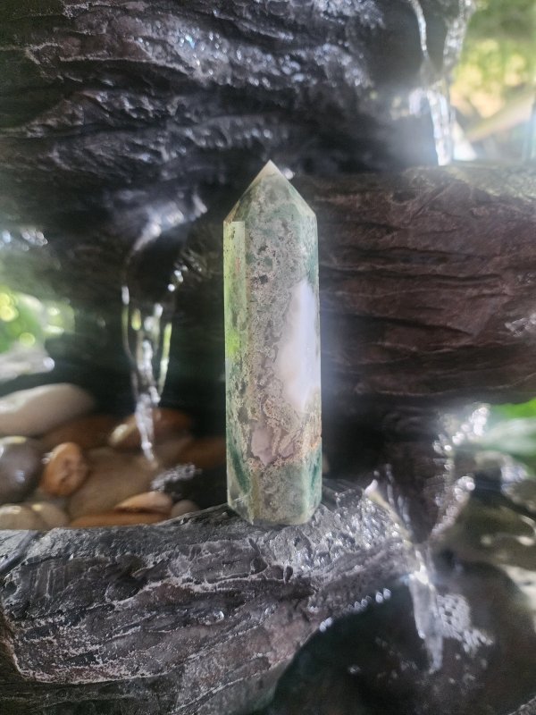 Moss Agate Tower Point - Crystals Australia