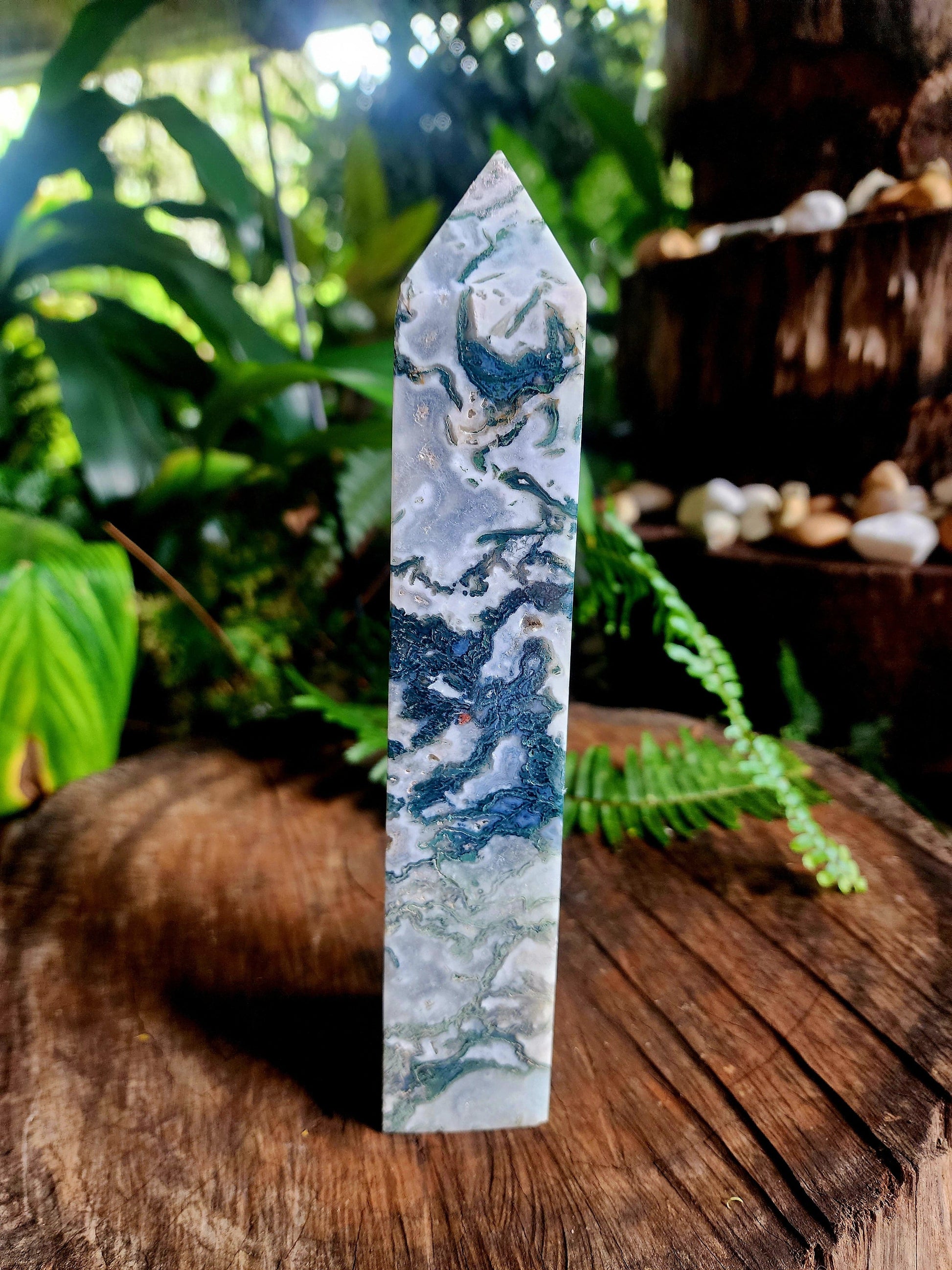 Crystals Moss Agate Tower Point 719g