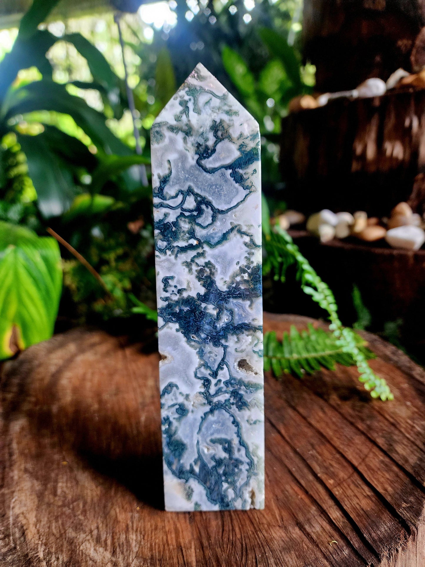 Crystals Moss Agate Tower Point 719g