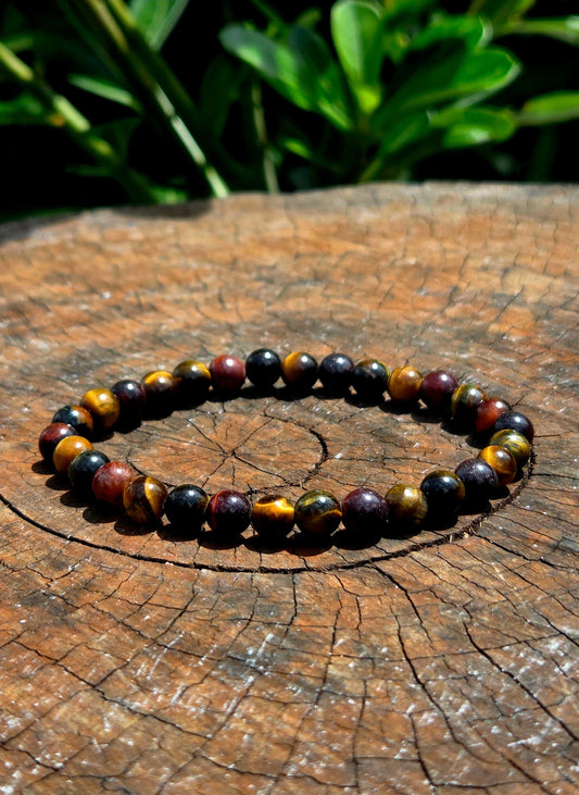Crystals Multi Tigers Eye Bracelet 6mm