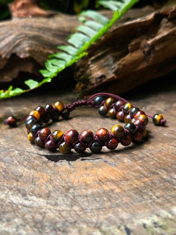 Multi Tiger's Eye Crystal Bracelet – Adjustable 6mm Beaded Macrame - Jewellery Australia