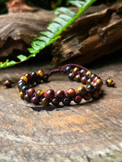 Multi Tiger's Eye Crystal Bracelet – Adjustable 6mm Beaded Macrame - Jewellery Australia