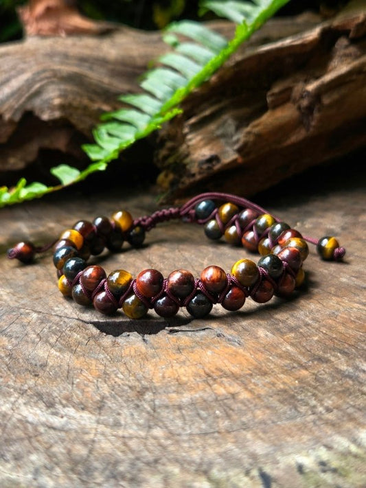 Multi Tiger's Eye Crystal Bracelet – Adjustable 6mm Beaded Macrame - Jewellery Australia