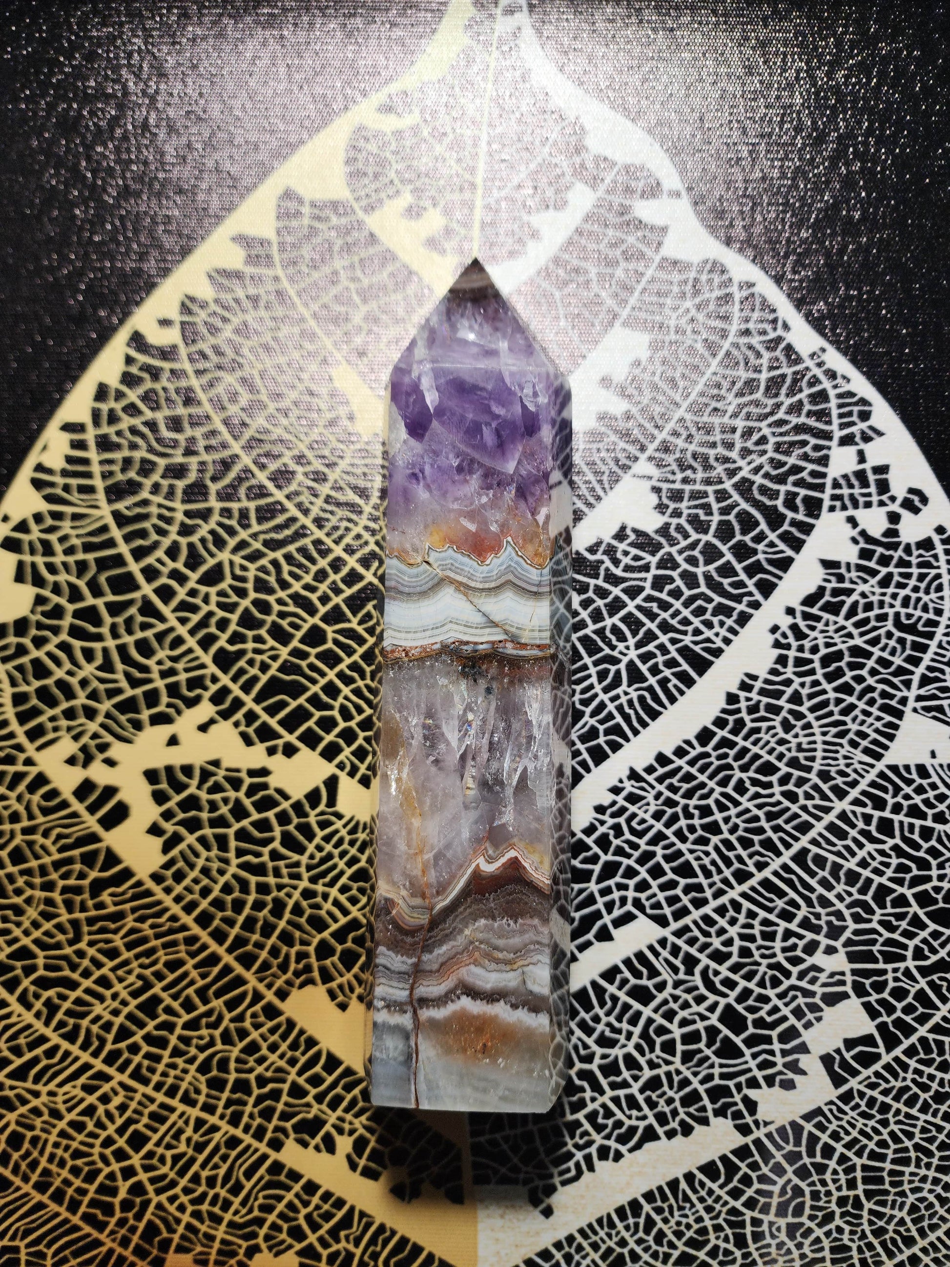 Crystals Natural Amethyst Agate Quartz Crystal Point 475g 17cm Australia