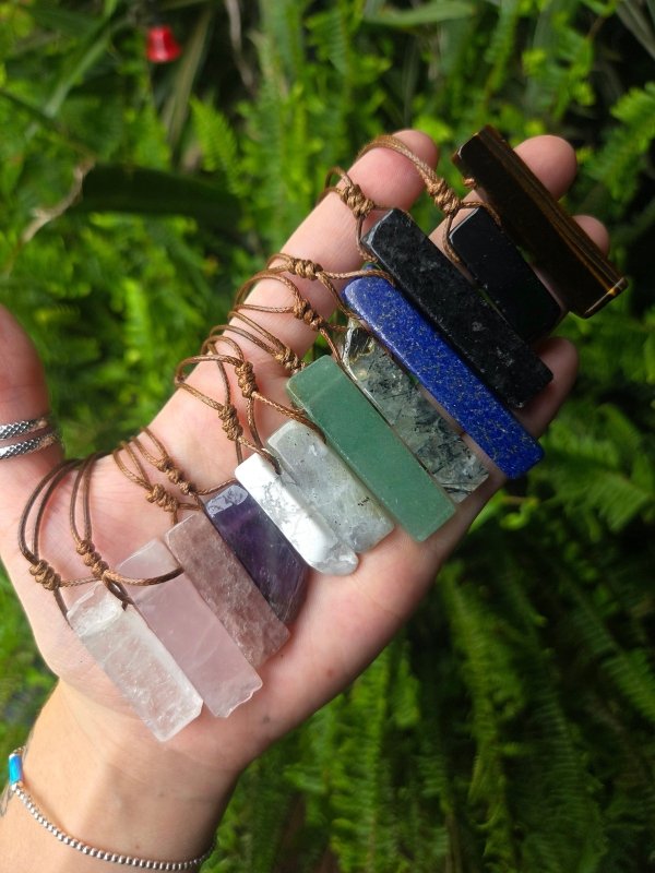 Natural Crystal Bar Pendant Necklace - Adjustable Cord - Jewellery Australia