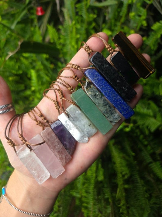 Natural Crystal Bar Pendant Necklace - Adjustable Cord - Jewellery Australia