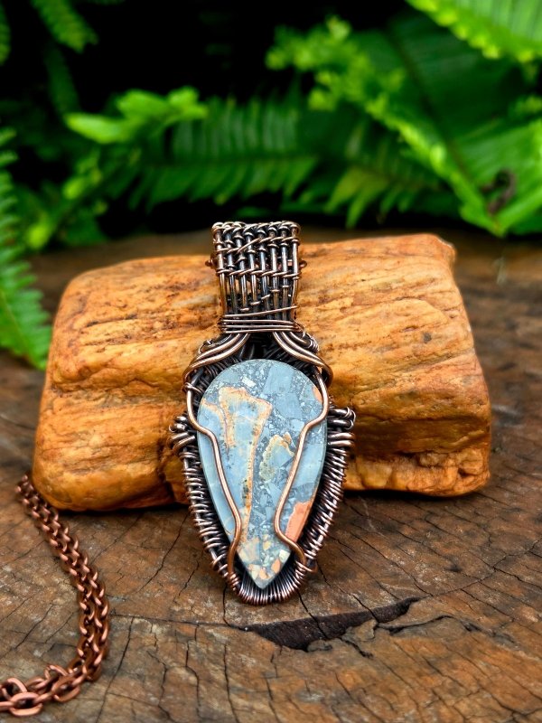 Noreena Jasper Copper Wire Wrapped Handmade Pendant Necklace - Jewellery Australia