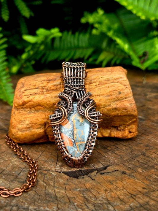 Noreena Jasper Copper Wire Wrapped Handmade Pendant Necklace - Jewellery Australia