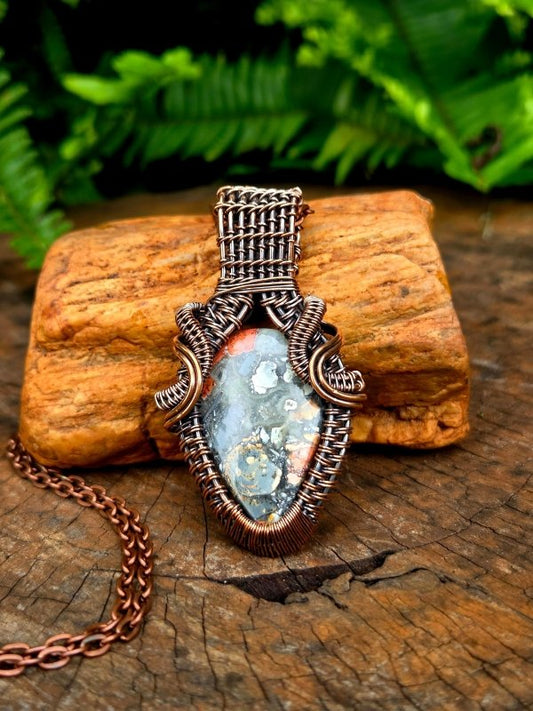 Noreena Jasper Copper Wire Wrapped Handmade Pendant Necklace - Jewellery Australia