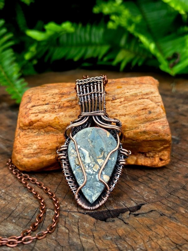 Noreena Jasper Copper Wire Wrapped Handmade Pendant Necklace - Jewellery Australia