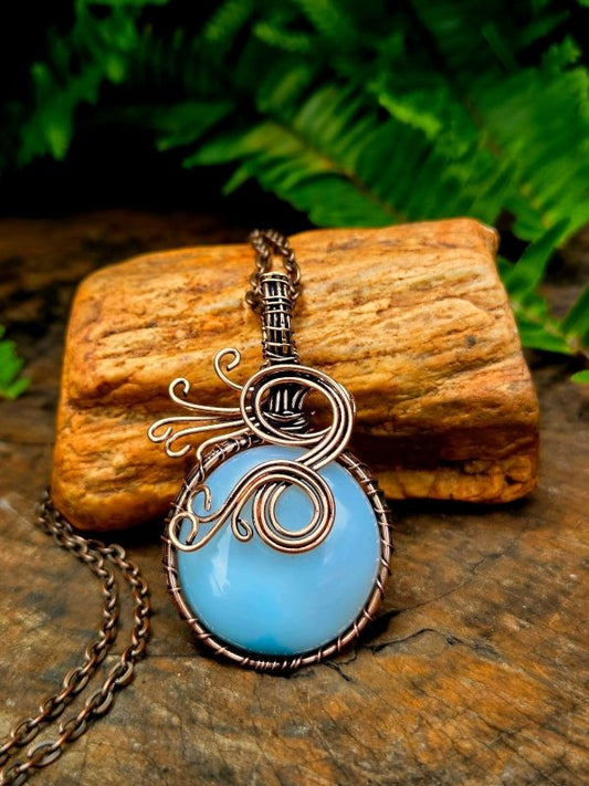 Opalite Copper Wire Wrapped Handmade Pendant Necklace - Jewellery Australia
