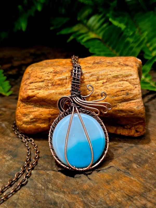 Opalite Copper Wire Wrapped Handmade Pendant Necklace - Jewellery Australia