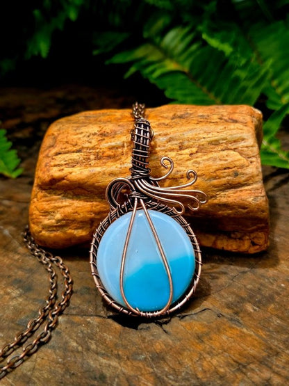 Opalite Copper Wire Wrapped Handmade Pendant Necklace - Jewellery Australia