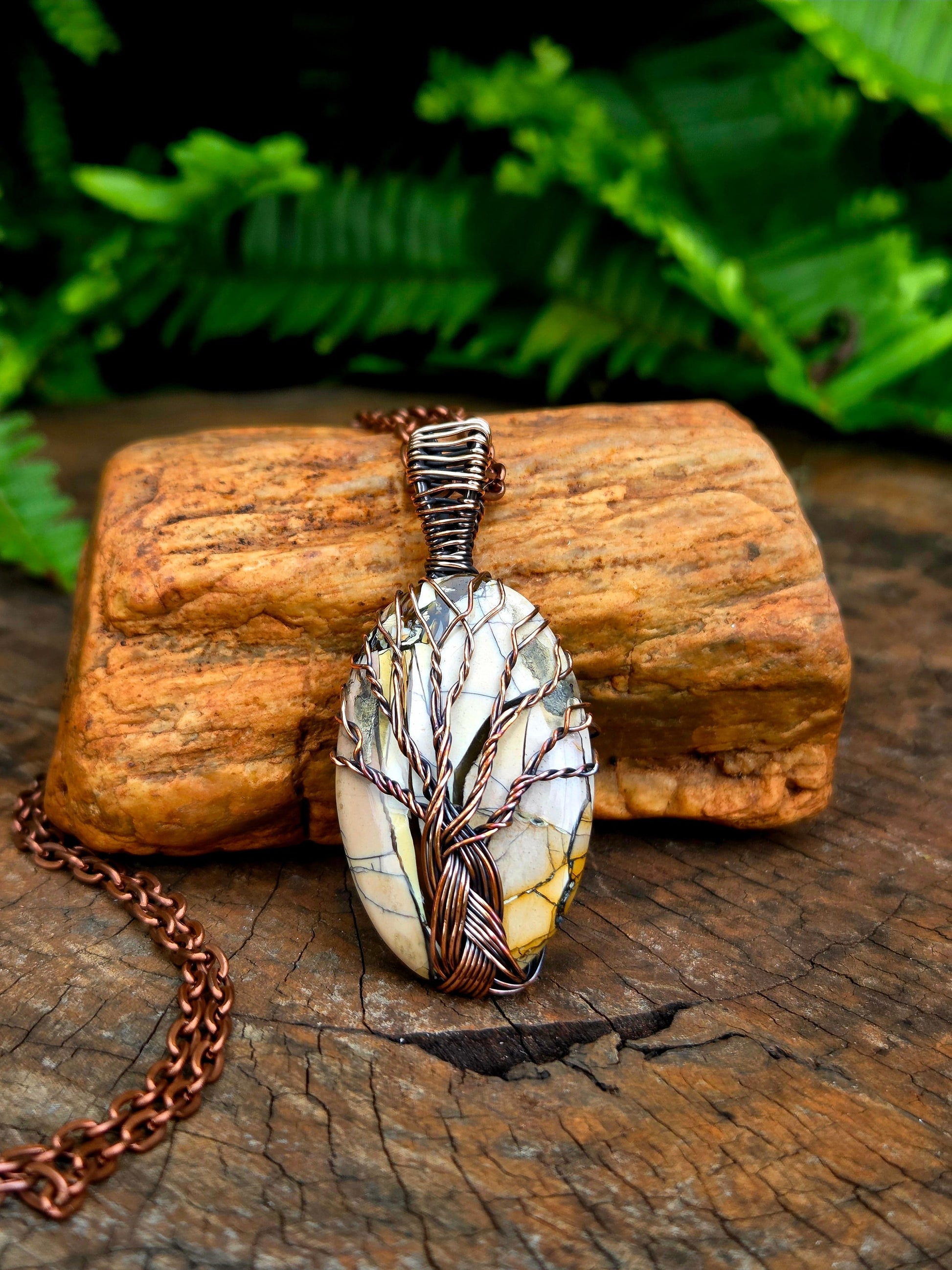 Jewellery Picasso Jasper Copper Wire Wrapped Handmade Pendant Necklace