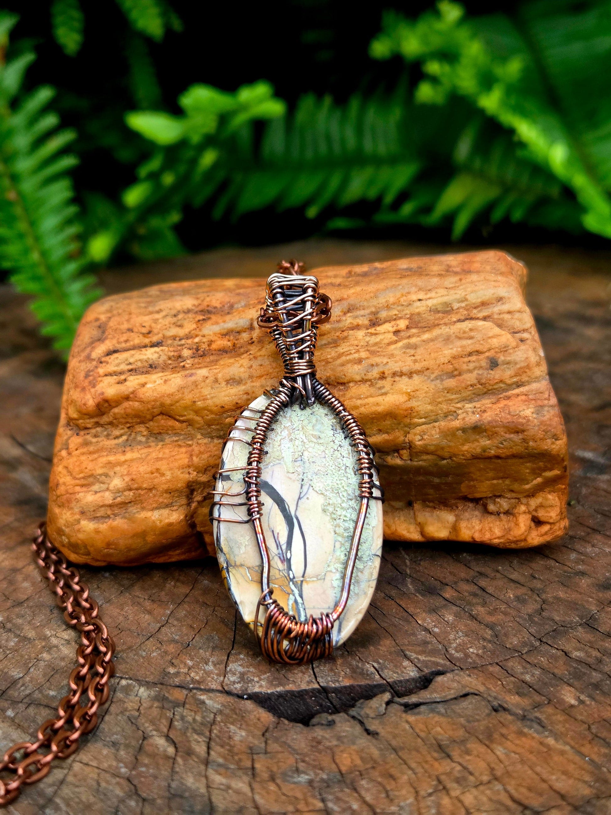Jewellery Picasso Jasper Copper Wire Wrapped Handmade Pendant Necklace