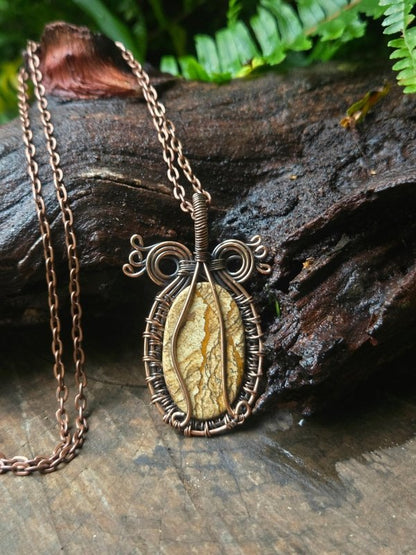 Picture Jasper Copper Wire Wrapped Handmade Pendant Necklace - Jewellery Australia