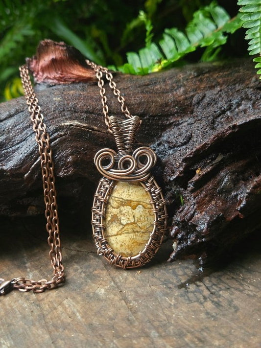 Picture Jasper Copper Wire Wrapped Handmade Pendant Necklace - Jewellery Australia