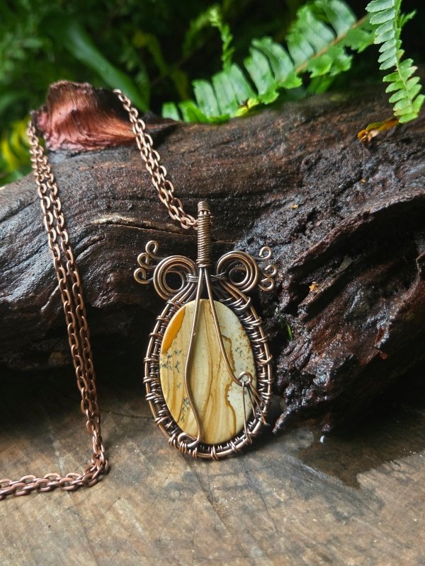 Picture Jasper Copper Wire Wrapped Handmade Pendant Necklace - Jewellery Australia