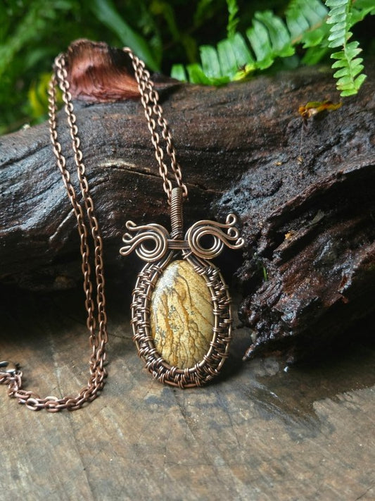 Picture Jasper Copper Wire Wrapped Handmade Pendant Necklace - Jewellery Australia