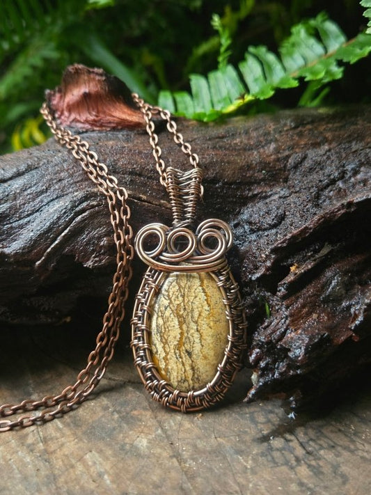 Picture Jasper Copper Wire Wrapped Handmade Pendant Necklace - Jewellery Australia