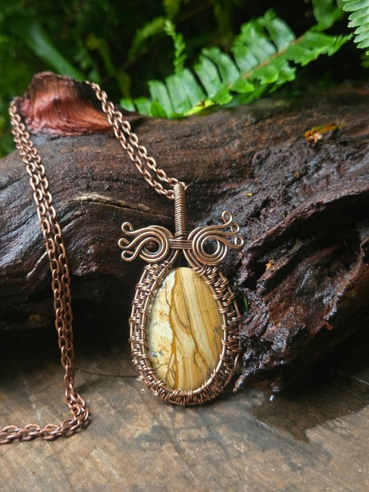 Picture Jasper Copper Wire Wrapped Handmade Pendant Necklace - Jewellery Australia