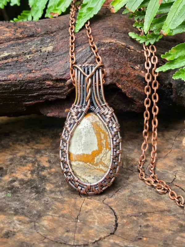 Picture Jasper Copper Wire Wrapped Pendant Necklace - Jewellery Australia