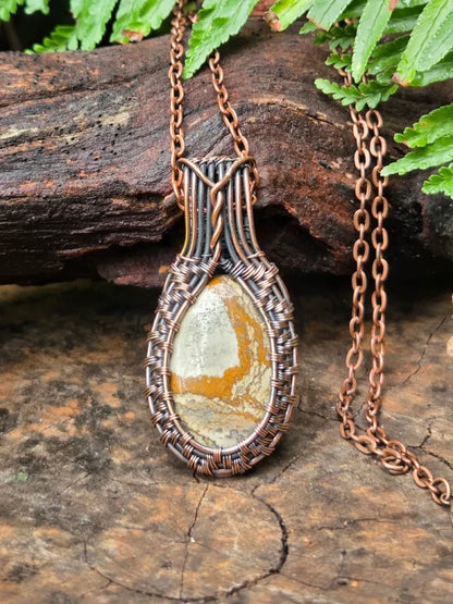 Picture Jasper Copper Wire Wrapped Pendant Necklace - Jewellery Australia