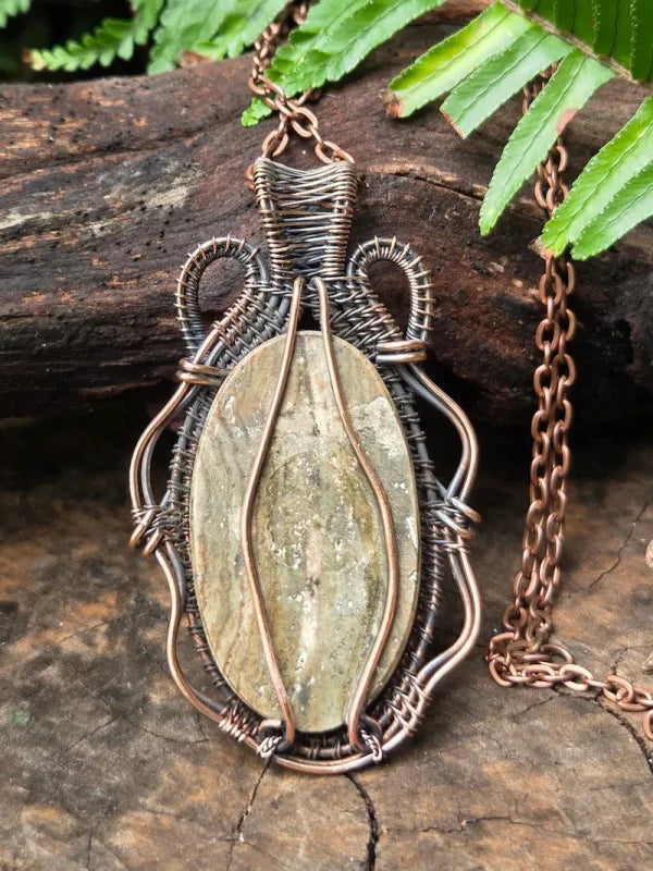 Picture Jasper Copper Wire Wrapped Pendant Necklace - Jewellery Australia