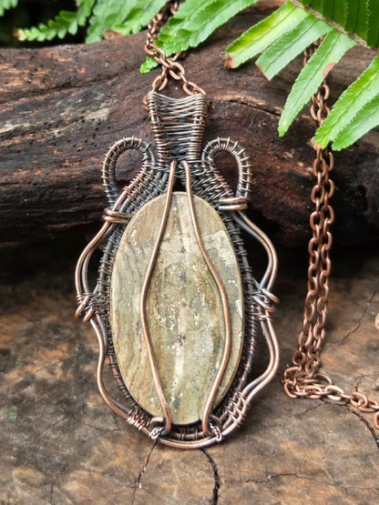 Picture Jasper Copper Wire Wrapped Pendant Necklace - Jewellery Australia