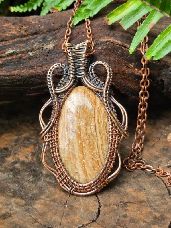 Picture Jasper Copper Wire Wrapped Pendant Necklace - Jewellery Australia