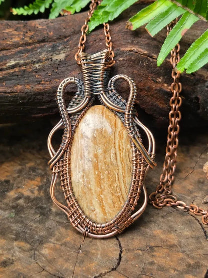 Picture Jasper Copper Wire Wrapped Pendant Necklace - Jewellery Australia