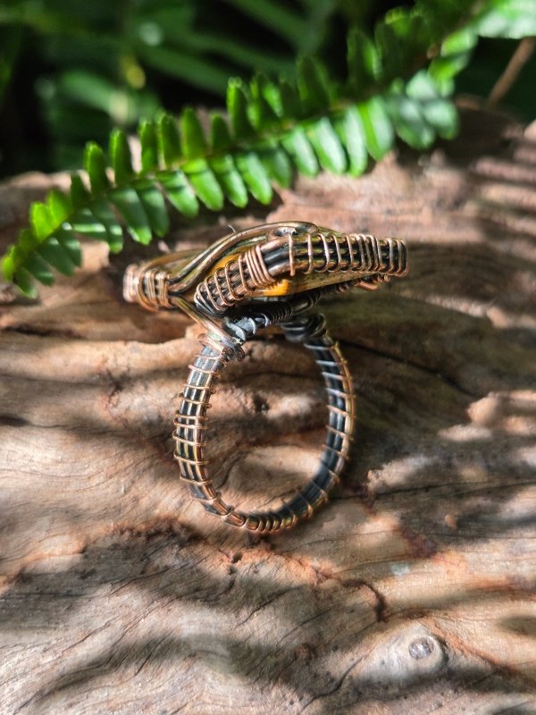Picture Jasper Copper Wire Wrapped Ring - Jewellery Australia