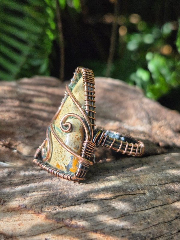 Picture Jasper Copper Wire Wrapped Ring - Jewellery Australia