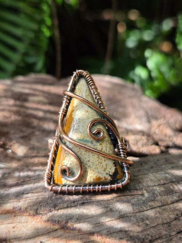 Picture Jasper Copper Wire Wrapped Ring - Jewellery Australia