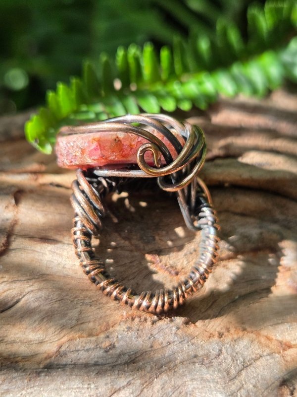Pink Druzy Agate Copper Wire Wrapped Ring - Jewellery Australia