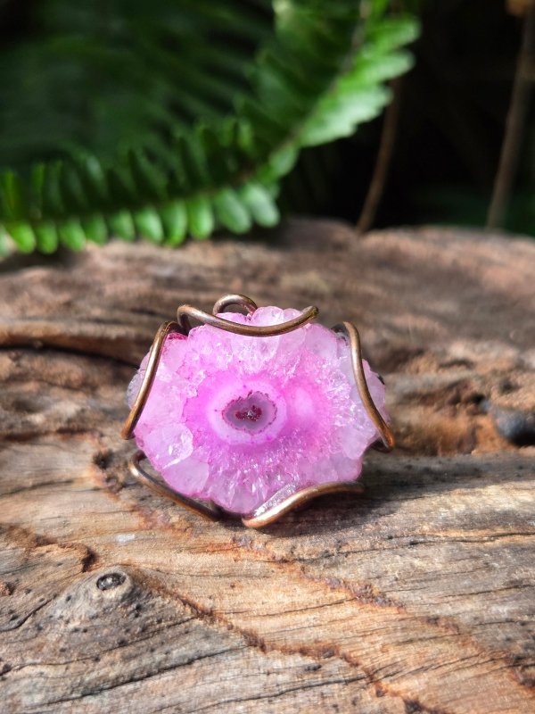 Pink Druzy Agate Copper Wire Wrapped Ring - Jewellery Australia