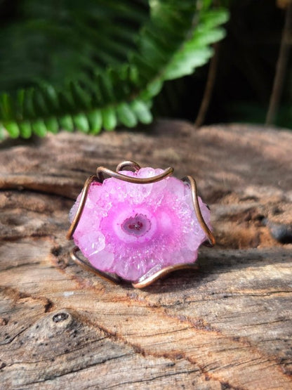 Pink Druzy Agate Copper Wire Wrapped Ring - Jewellery Australia