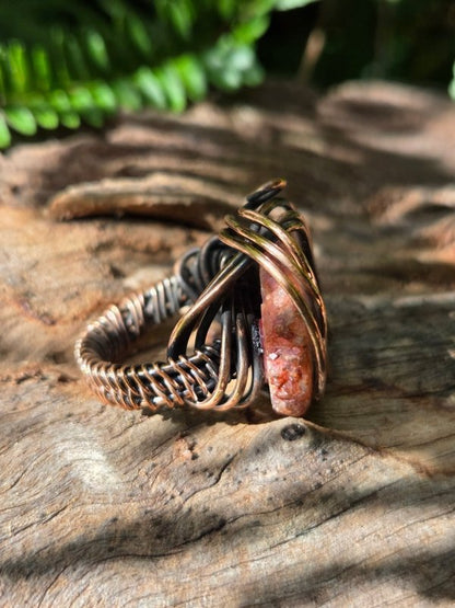 Pink Druzy Agate Copper Wire Wrapped Ring - Jewellery Australia
