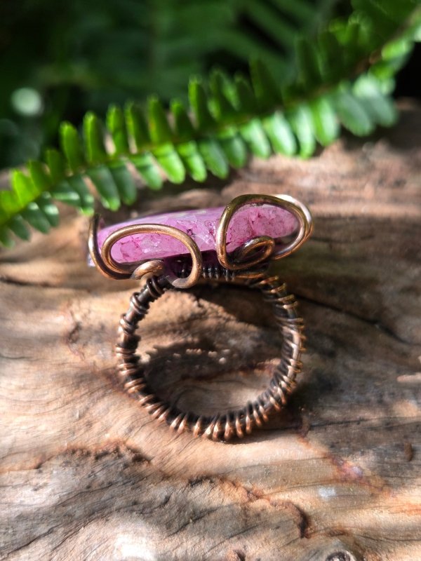 Pink Druzy Agate Copper Wire Wrapped Ring - Jewellery Australia
