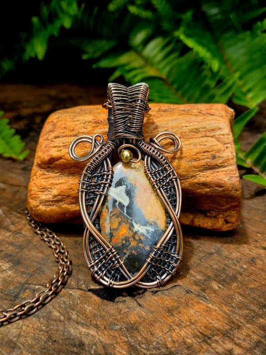 Polychrome Desert Jasper Copper Wire Wrapped Handmade Pendant Necklace - Jewellery Australia