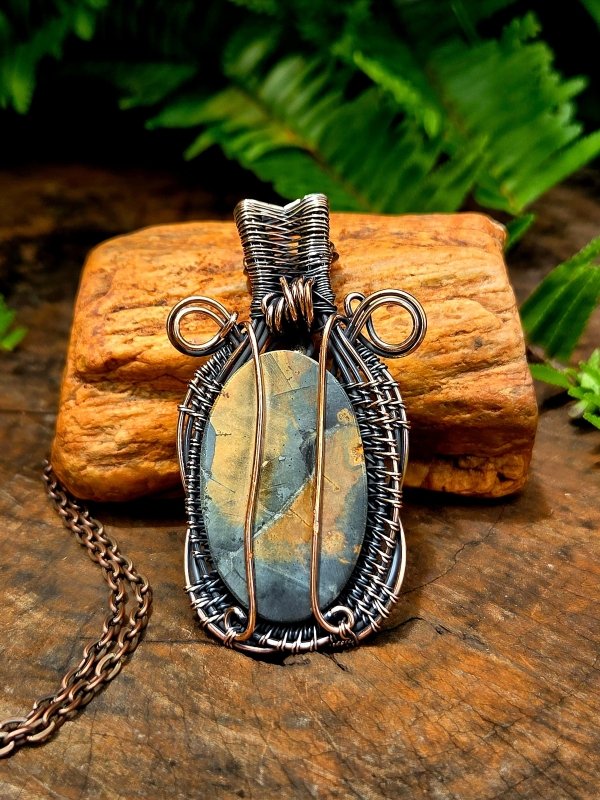 Polychrome Desert Jasper Copper Wire Wrapped Handmade Pendant Necklace - Jewellery Australia