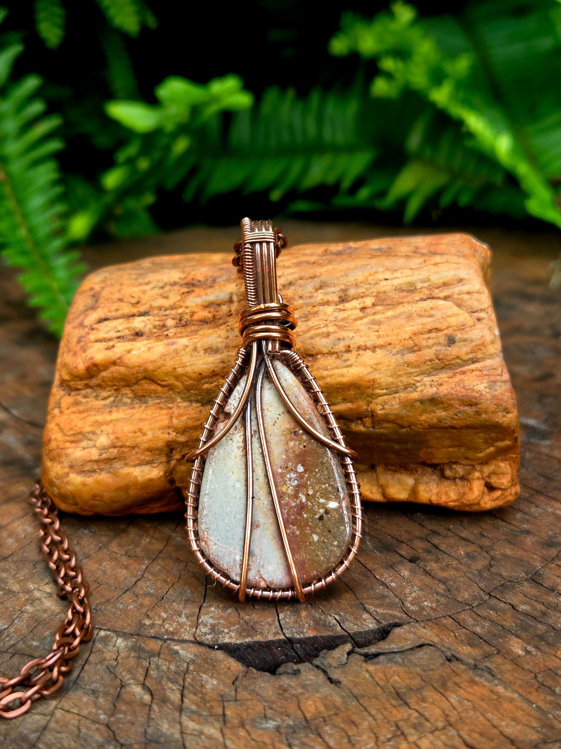 Jewellery Polychrome Desert Jasper Copper Wire Wrapped Handmade Pendant Necklace