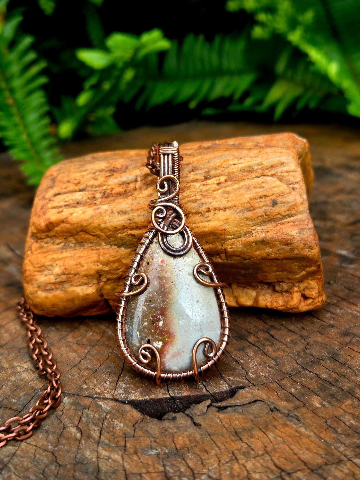 Jewellery Polychrome Desert Jasper Copper Wire Wrapped Handmade Pendant Necklace