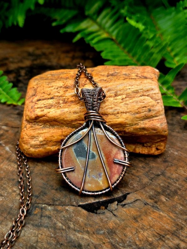 Polychrome Jasper Copper Wire Wrapped Handmade Pendant Necklace - Jewellery Australia
